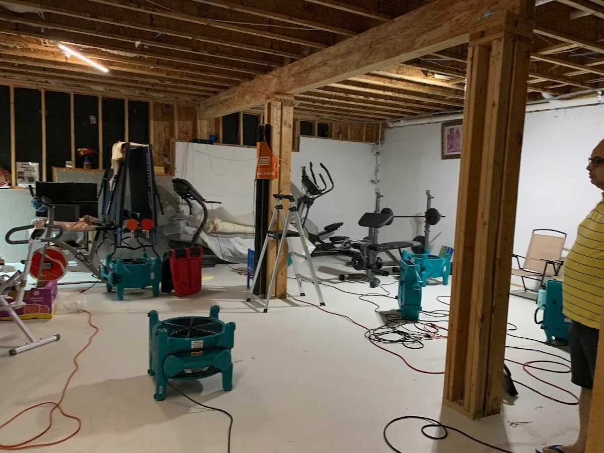 Basement drying equipment setup for Contents Cleaning & Restoration in Jenks